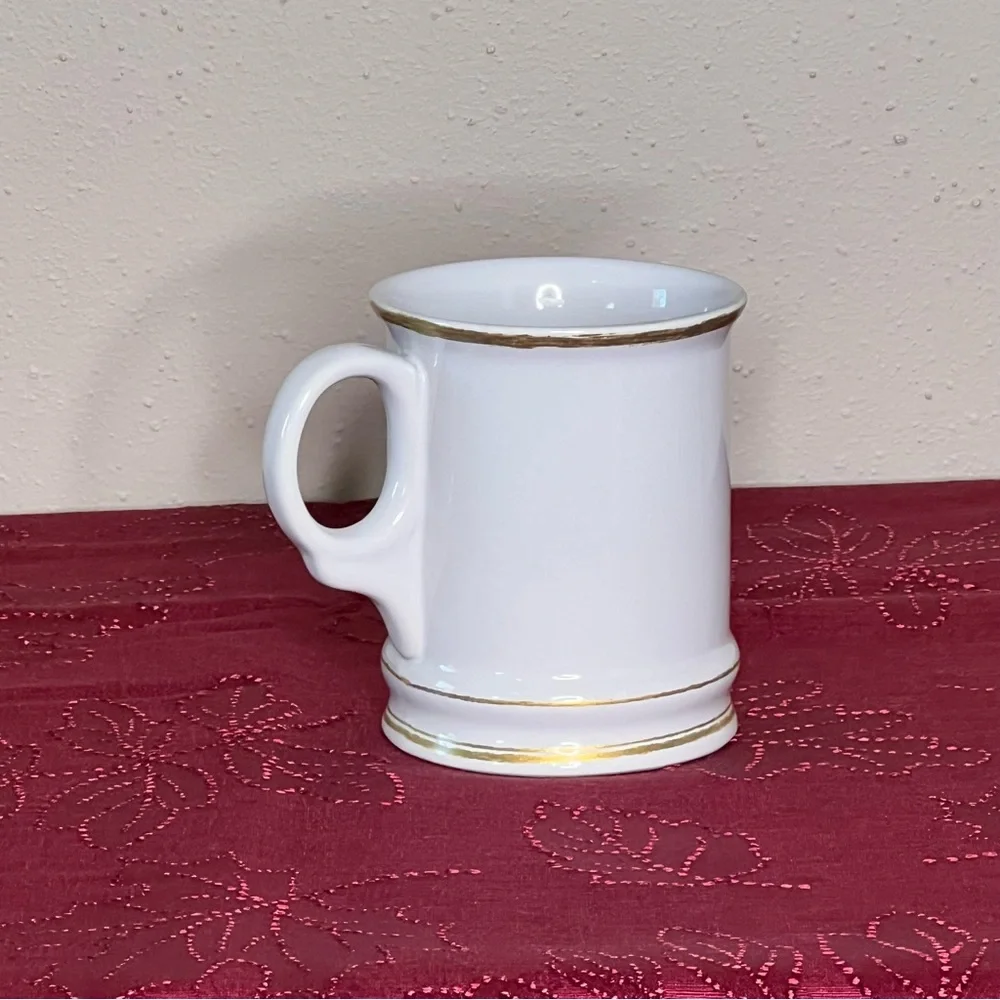 Williams Sonoma White and Gold Mug with Ornate Letter R 4.5” tall